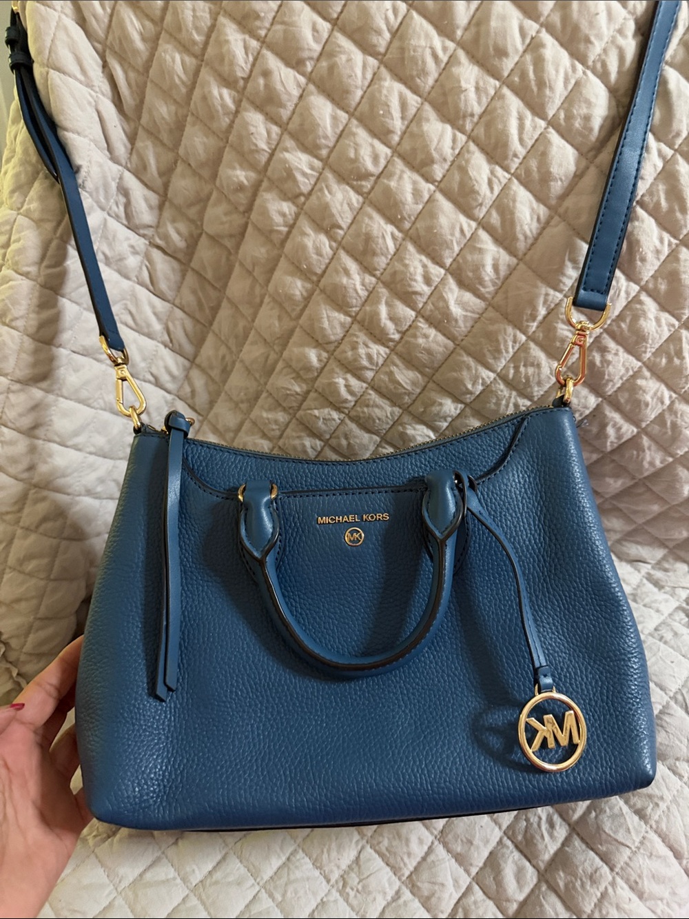 Michael Kors Teal Pebbled Leather Tote with Gold Hardware